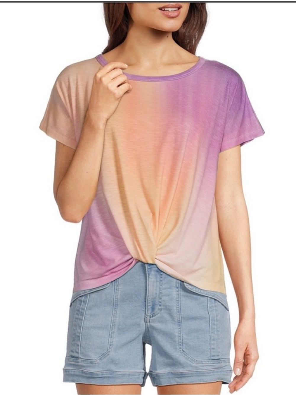 Democracy💝NWT Ombre Twist-Front Short Sleeve Pretty Top Size Large